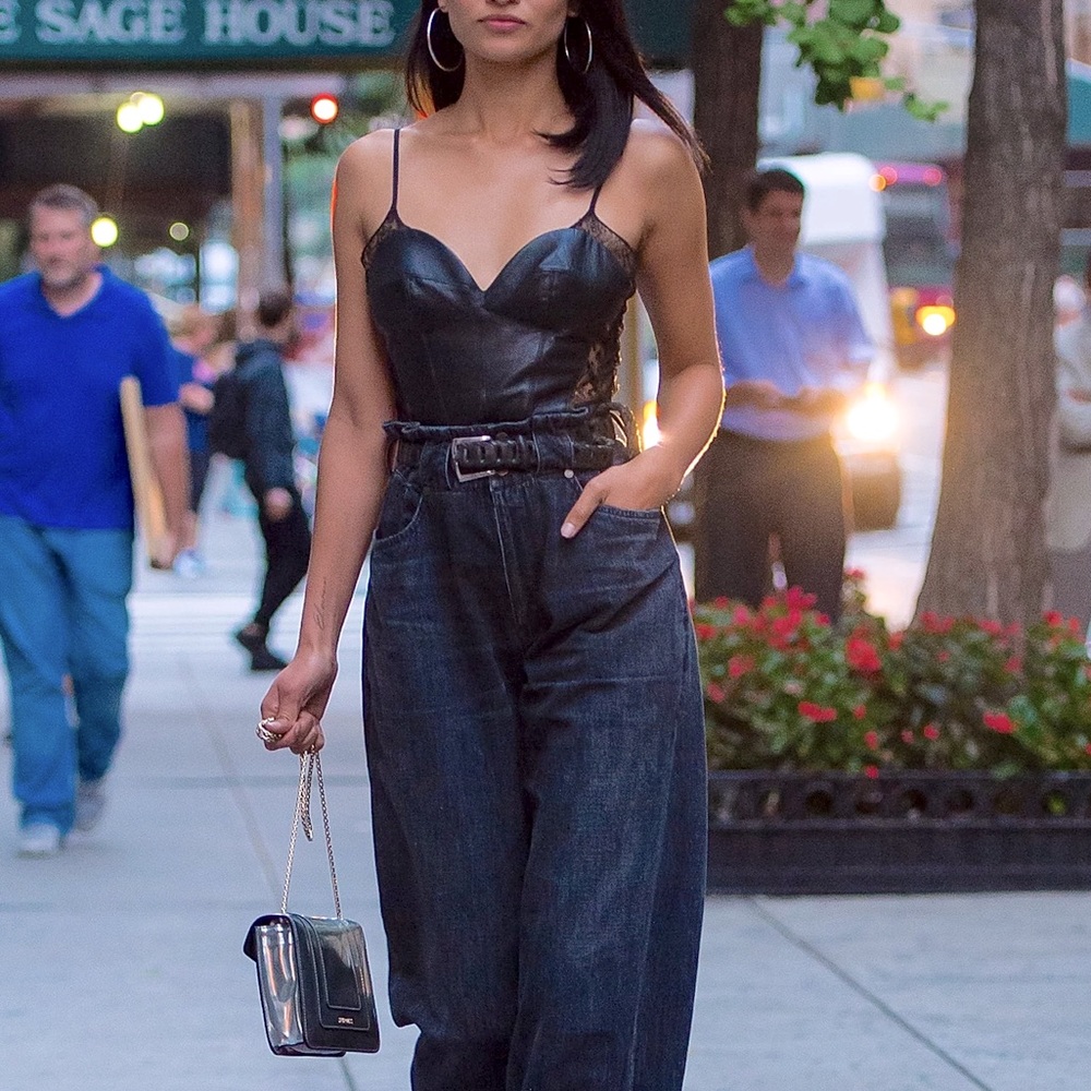 bebe | Faux Leather & Mesh Corset Top